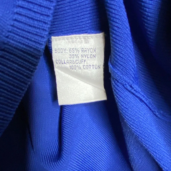 Talbots Blue White White Faux Layered Sweater Blouse Size L Long Sleeve Cuffs - Picture 9 of 11